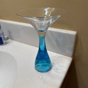 Blue Stem Martini Glass - Elegant Blue Glass Drinkware